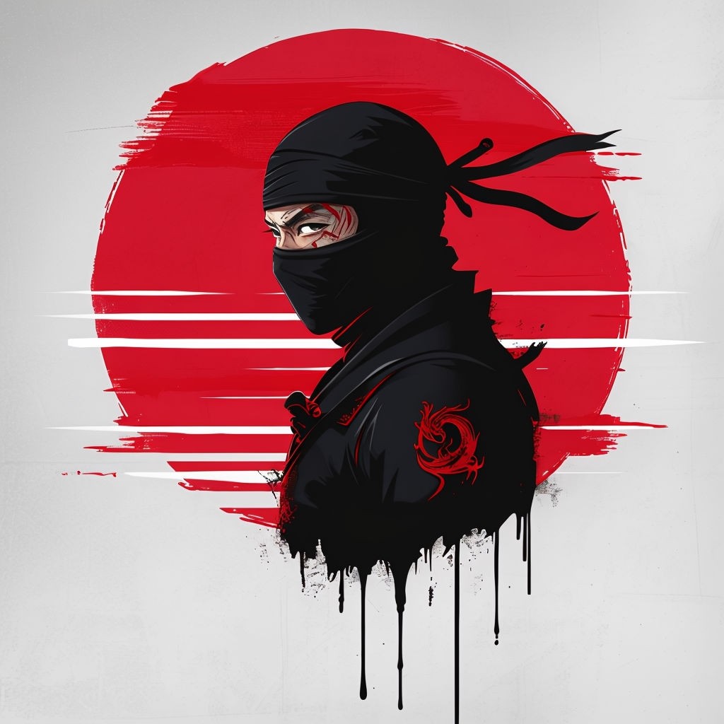 Minimalist Ninja with Crimson Sun Illustration Art - Playground