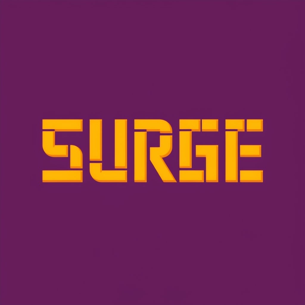 Energetic SURGE Typography Logo on Bold Purple Background