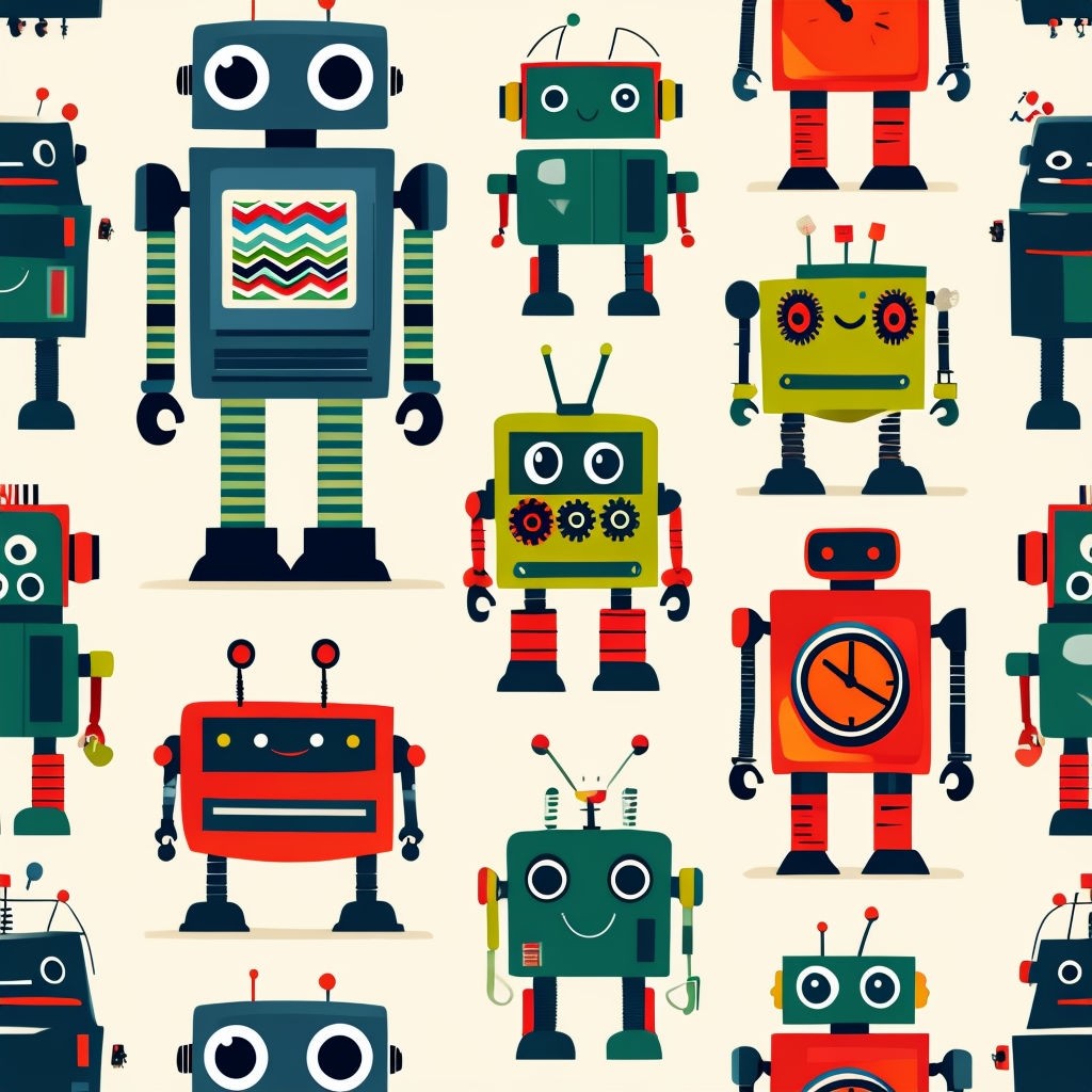 Colorful Cartoon Robot Seamless Pattern 