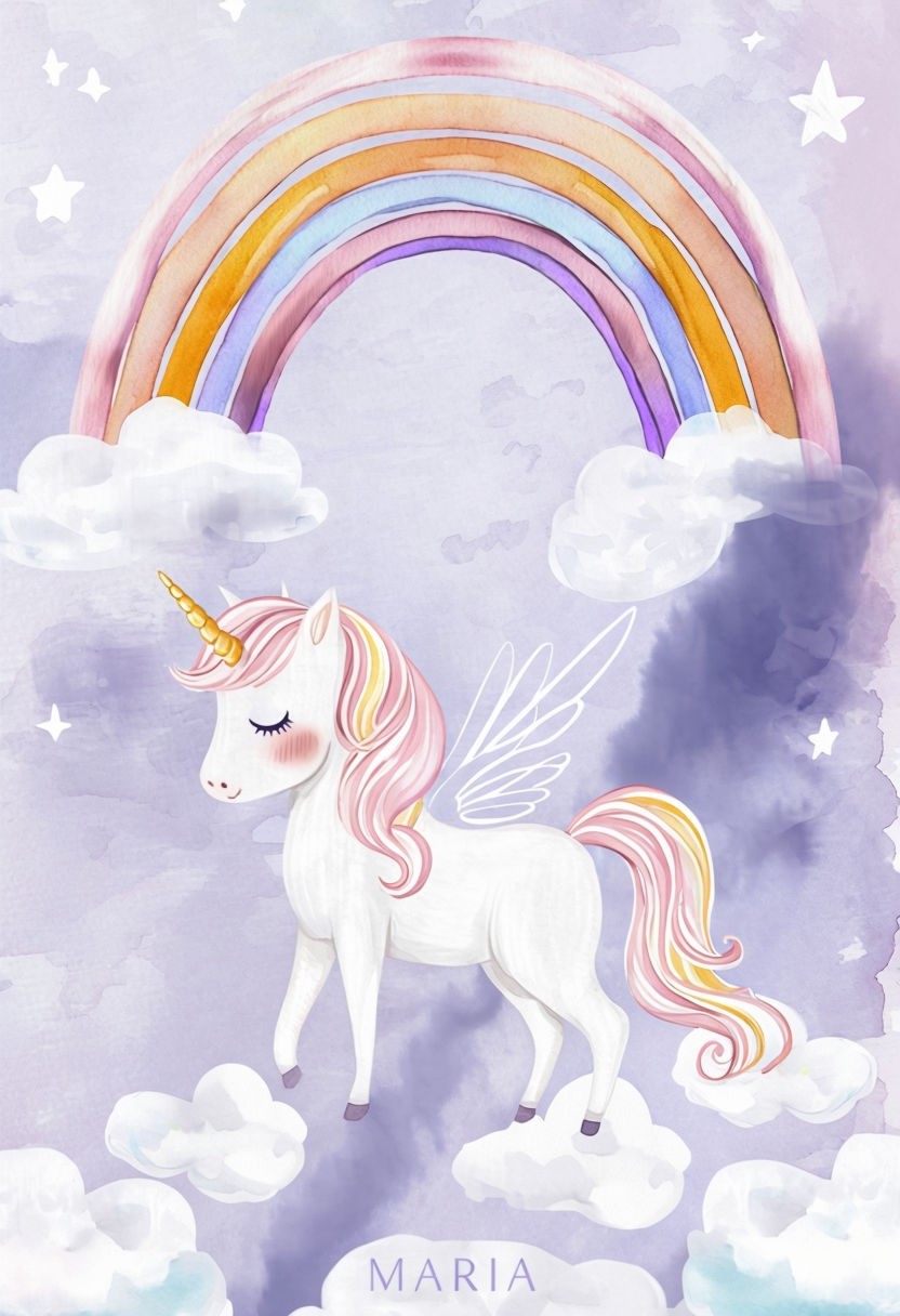 Whimsical Unicorn Watercolor Fantasy Illustration Art