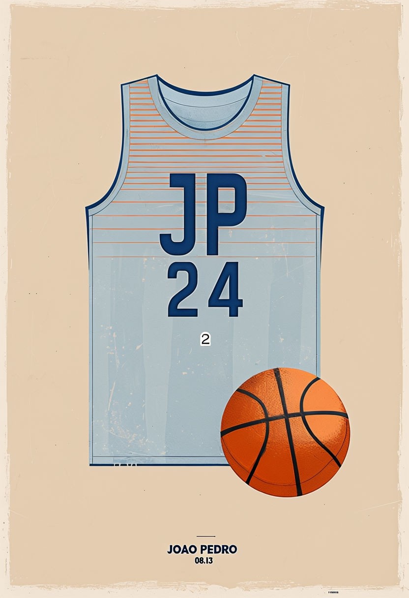 Minimalist Light Blue Basketball Jersey and Orange Ball Art Poster