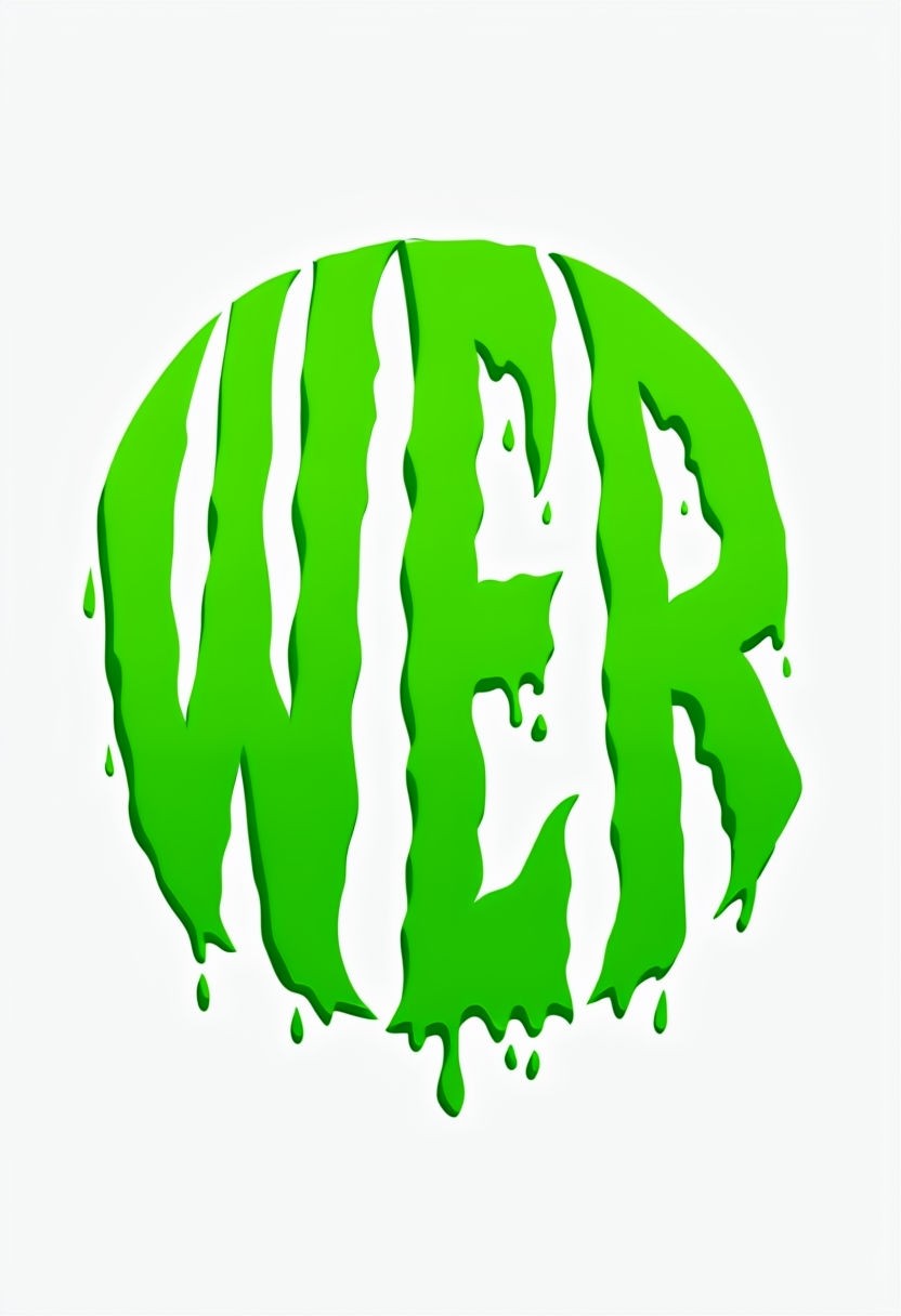 Eerie Dripping WER Logo in Bright Lime Green Circular Design