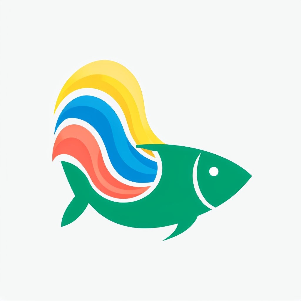 Emerald Green Fish with Colorful Waves Modern Logo