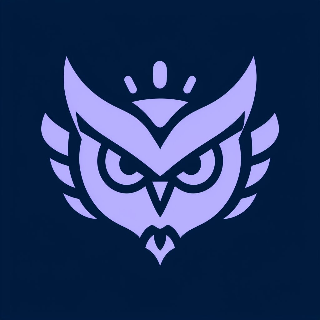 Lavender Owl Minimalist Logo on Midnight Blue Background