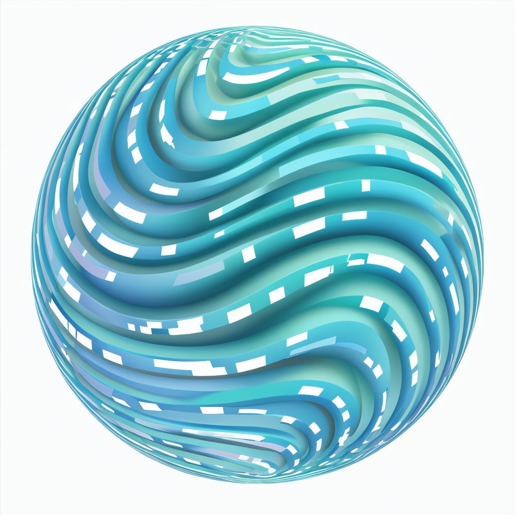 Dynamic Abstract Sphere with Wavy Stripes in Aqua and Turquoise Art