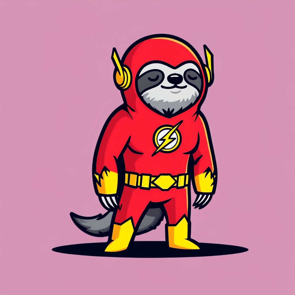 Superhero Sloth in The Flash Costume Cartoon Art