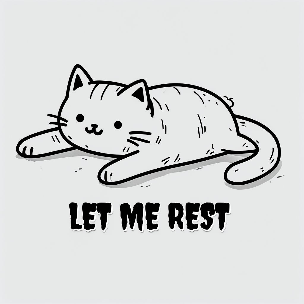 Minimalist Cartoon Cat with 'Let Me Rest' Text T-Shirt