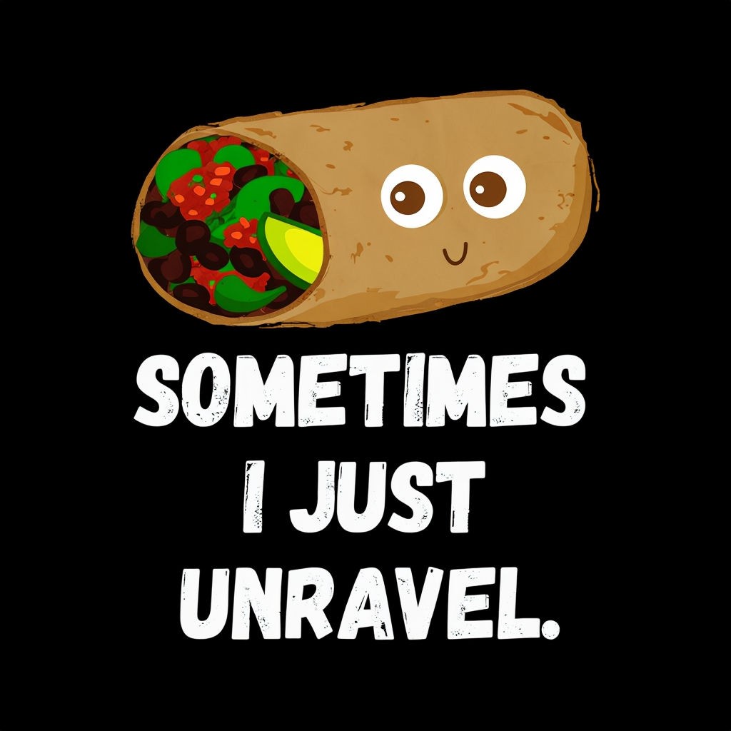 Whimsical Burrito with Surprised Expression and Humorous Text Poster