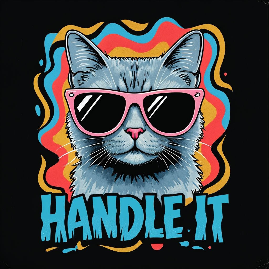 Stylish Gray Feline with Pink Sunglasses and 'Handle It' Text Poster