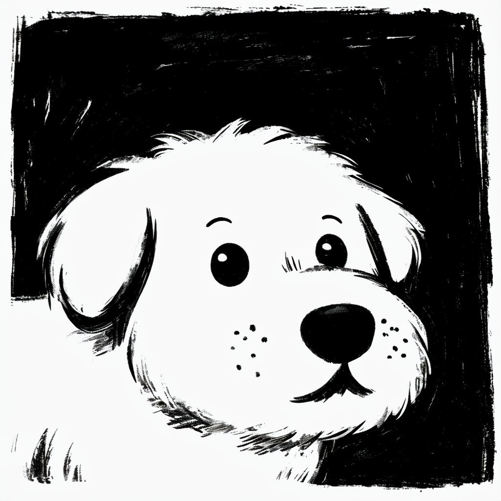 Minimalist Black and White Dog Face Illustration Art