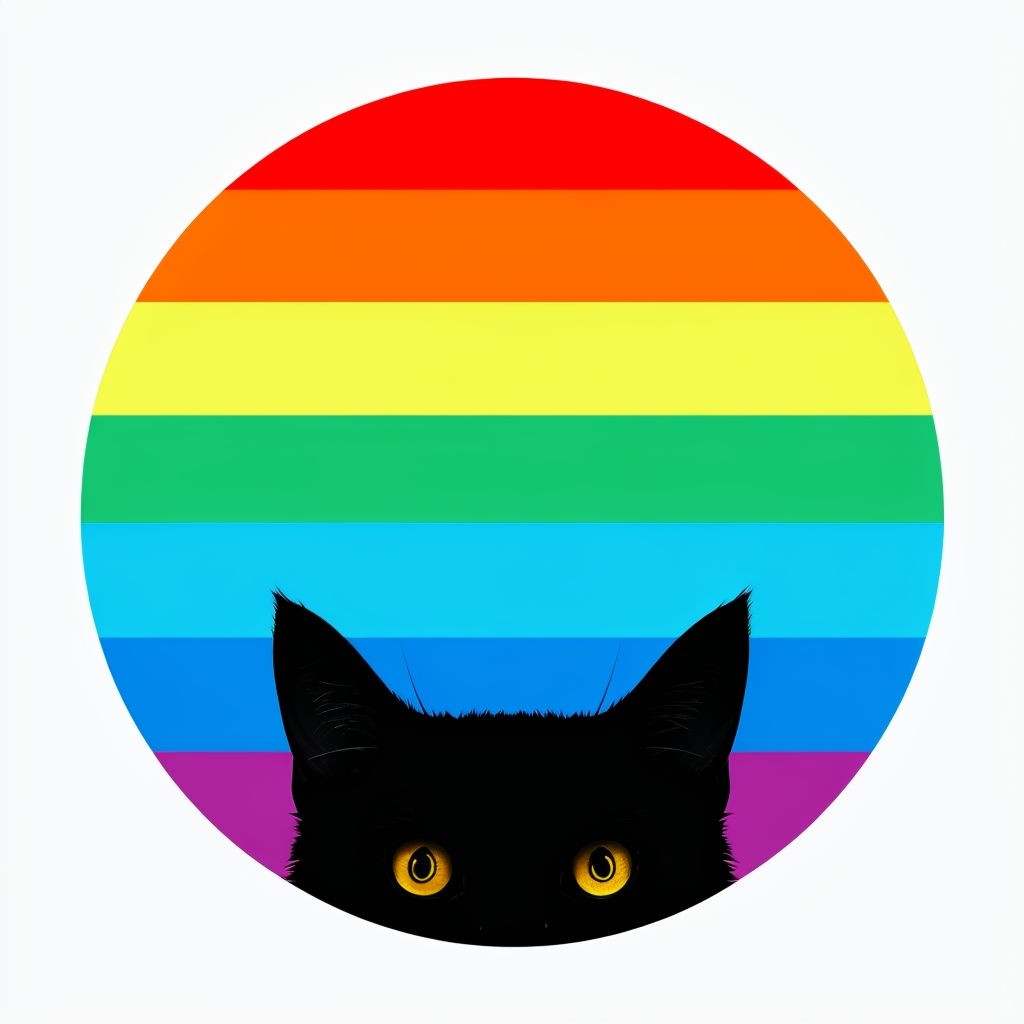 Vibrant Rainbow Stripes with Black Cat Ears Minimalist Art