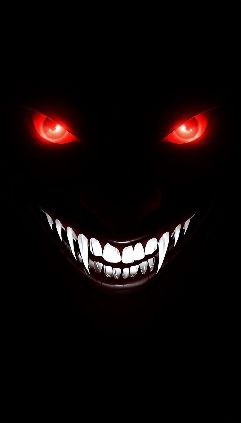 Sinister Demonic Face with Glowing Red Eyes Digital Art Poster