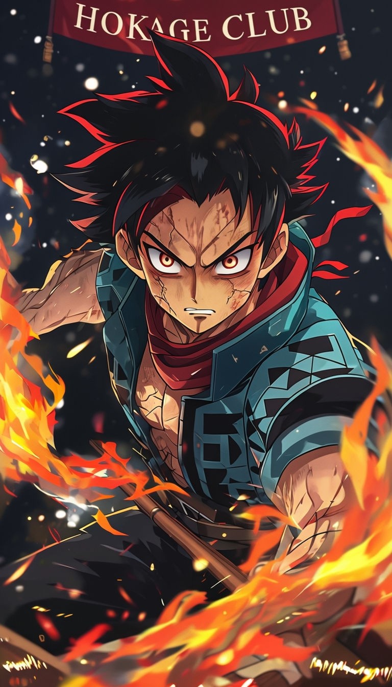 Intense Anime Combat Character Surrounded by Flames Art