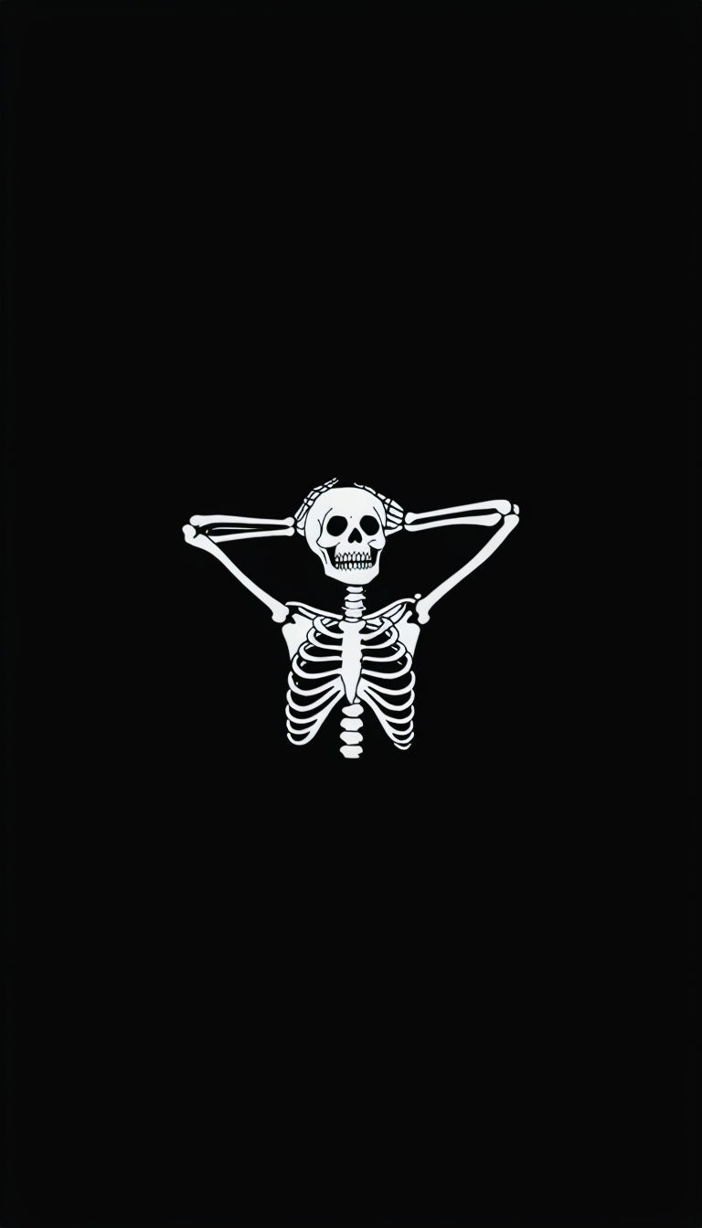 Playful White Skeleton Illustration on Black Background Art