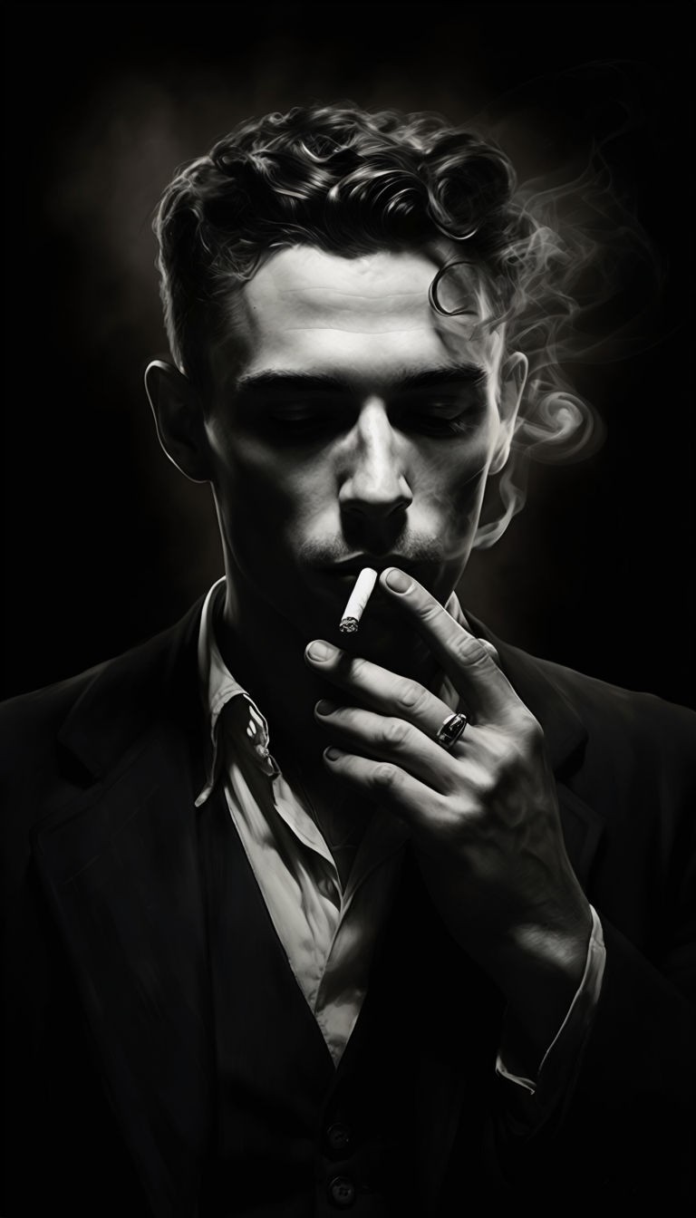 Contemplative Man in Vintage Noir Style Portrait Art