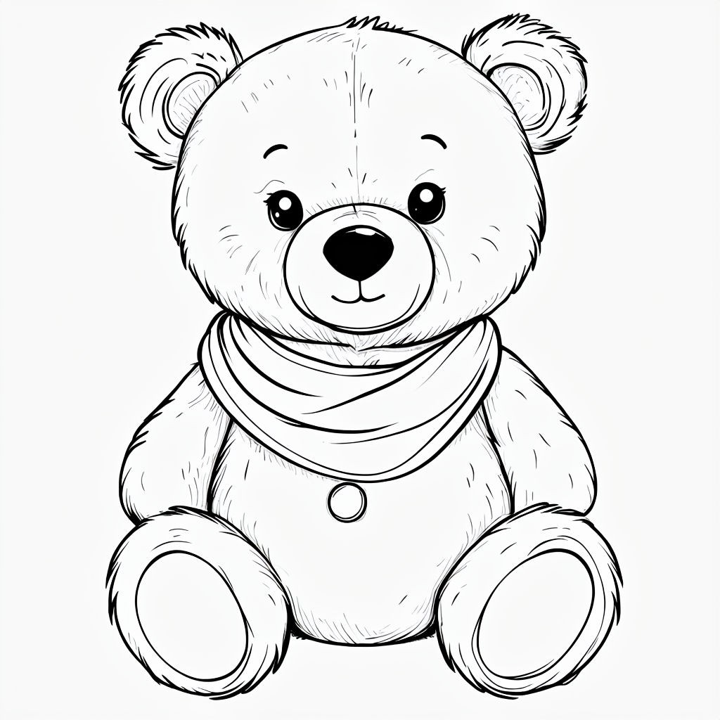 Cute Cartoon Teddy Bear Line Drawing for Coloring Book Art