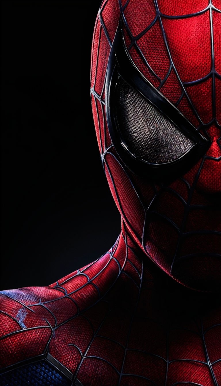 Dramatic Close-Up of Spider-Man's Mask and Suit Texture Poster