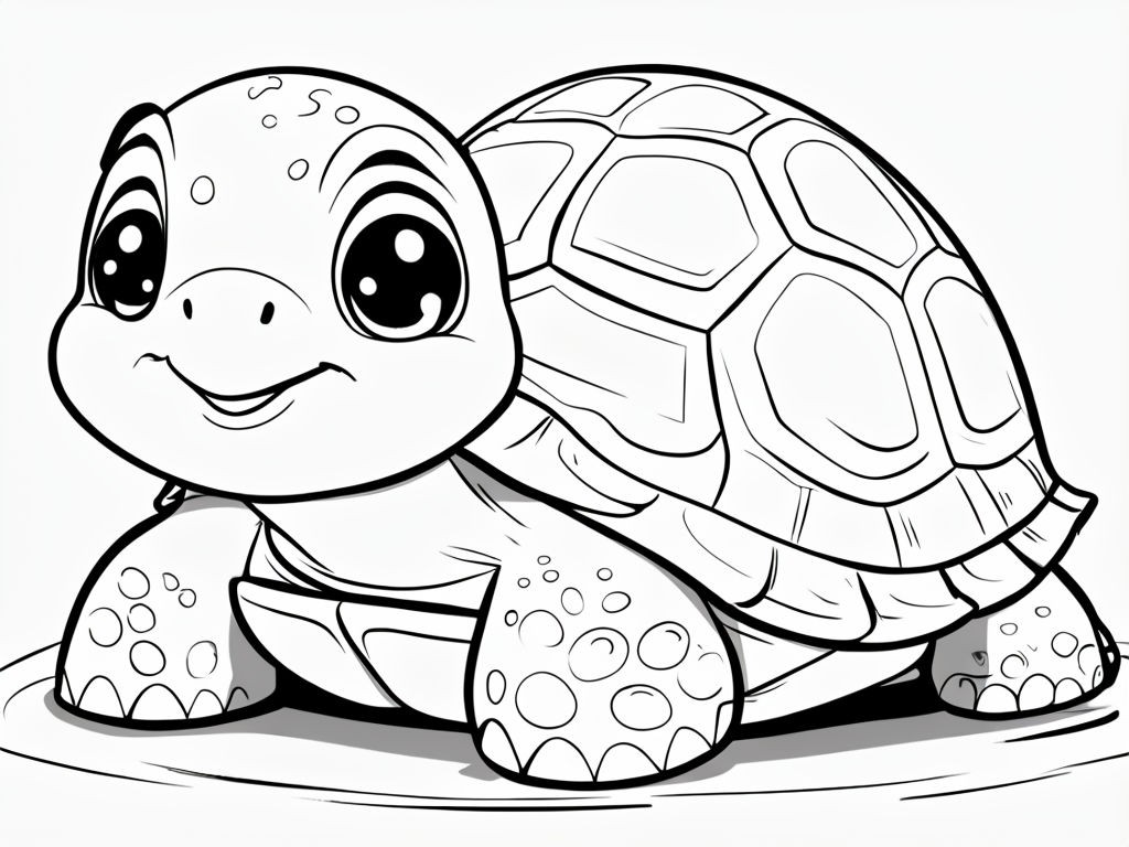 Adorable Black and White Turtle Coloring Page Illustration Art