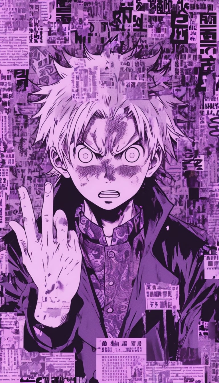 Intense Manga Character with Spiky Hair and Chaotic Background Art