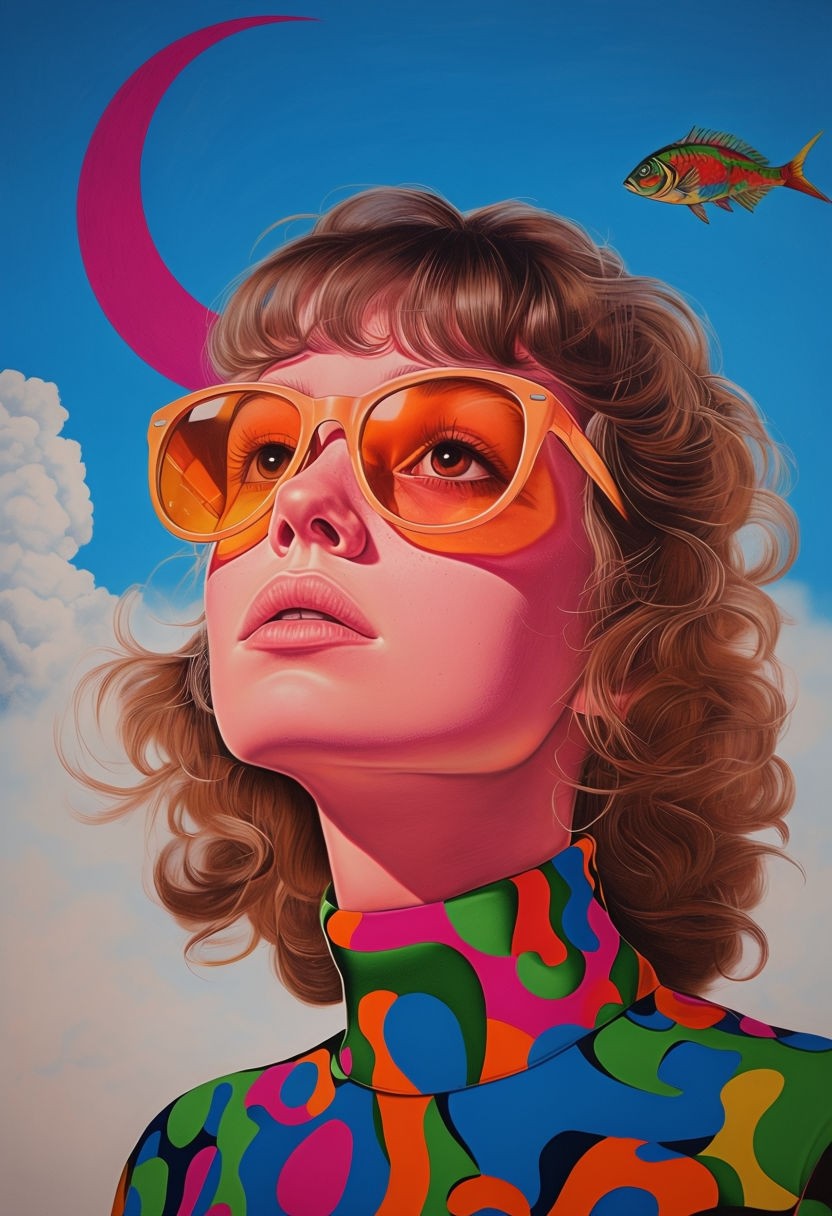 Surreal Portrait of a Young Woman with Reflective Sunglasses Art