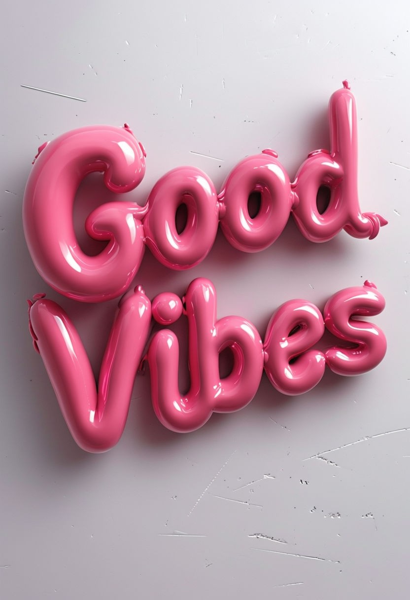 Glossy Pink Good Vibes 3D Text Art Poster