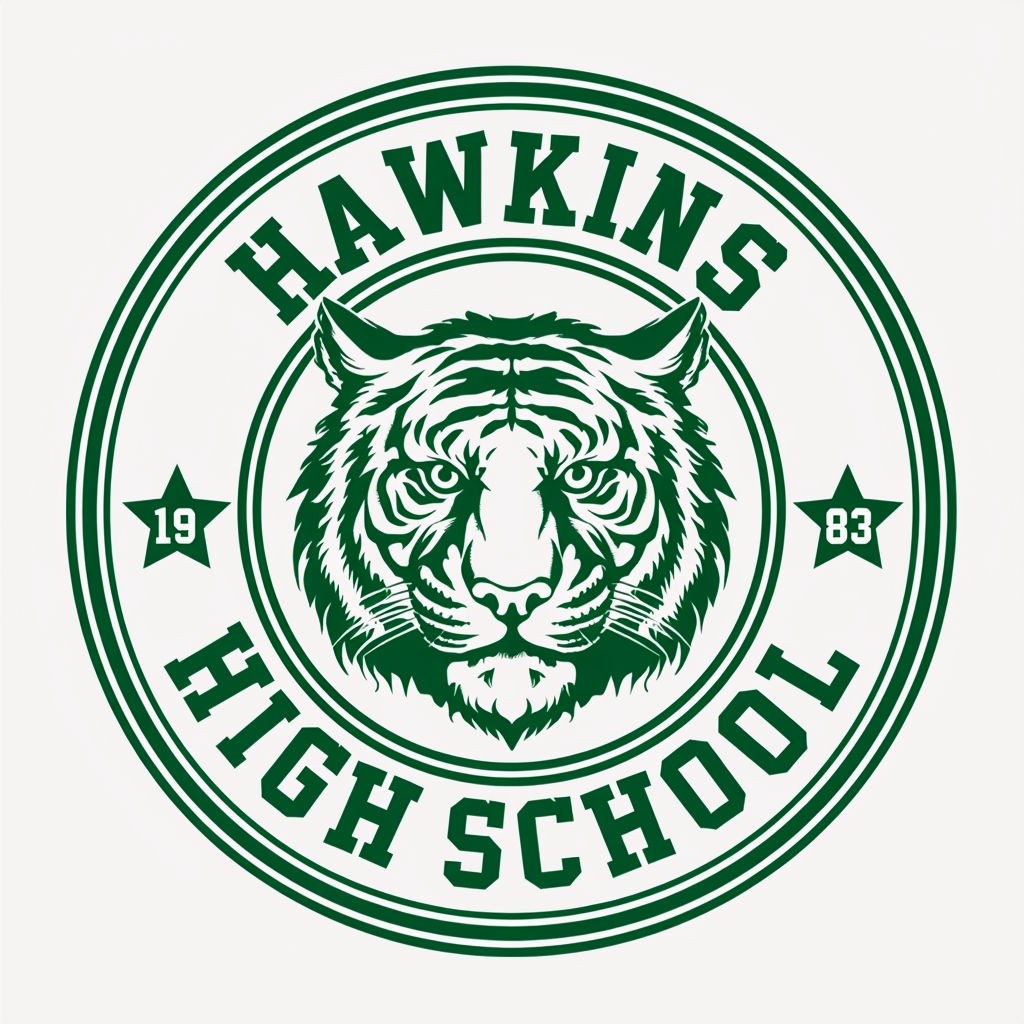 Vintage Hawkins High School Tiger Emblem