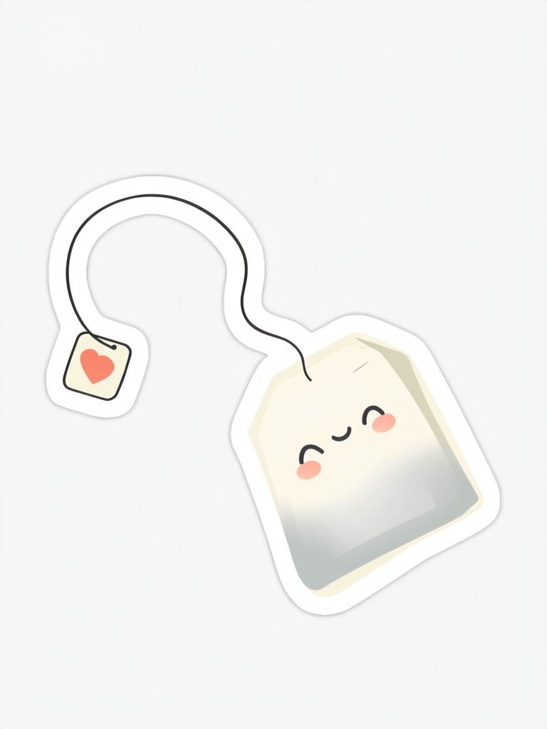 Adorable Cartoon Tea Bag with Heart Tag Sticker