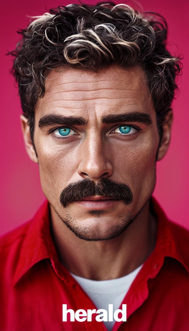 Striking Close-Up Portrait of a Man with Turquoise Eyes Poster