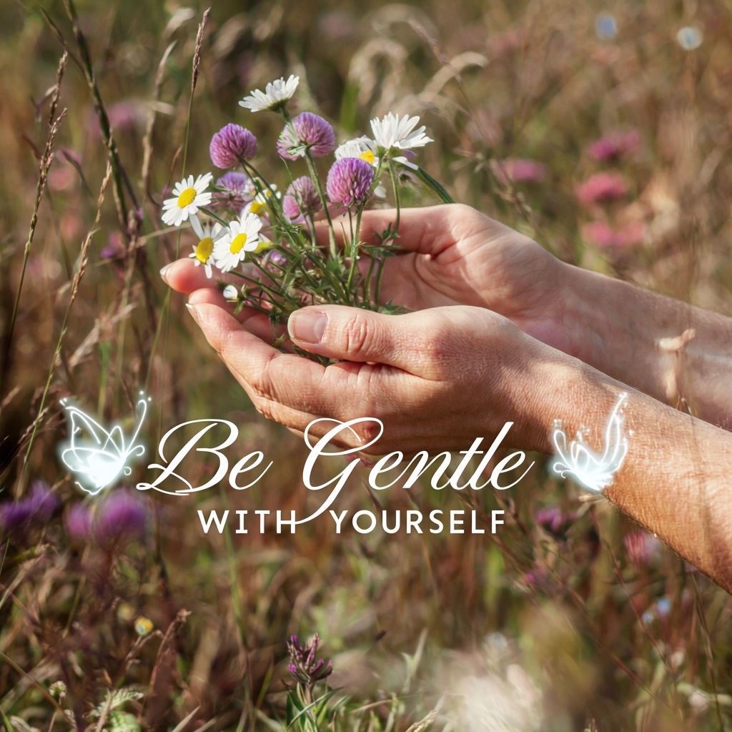 Gentle Hands Holding Wildflowers with Inspirational Quote Social Media Post