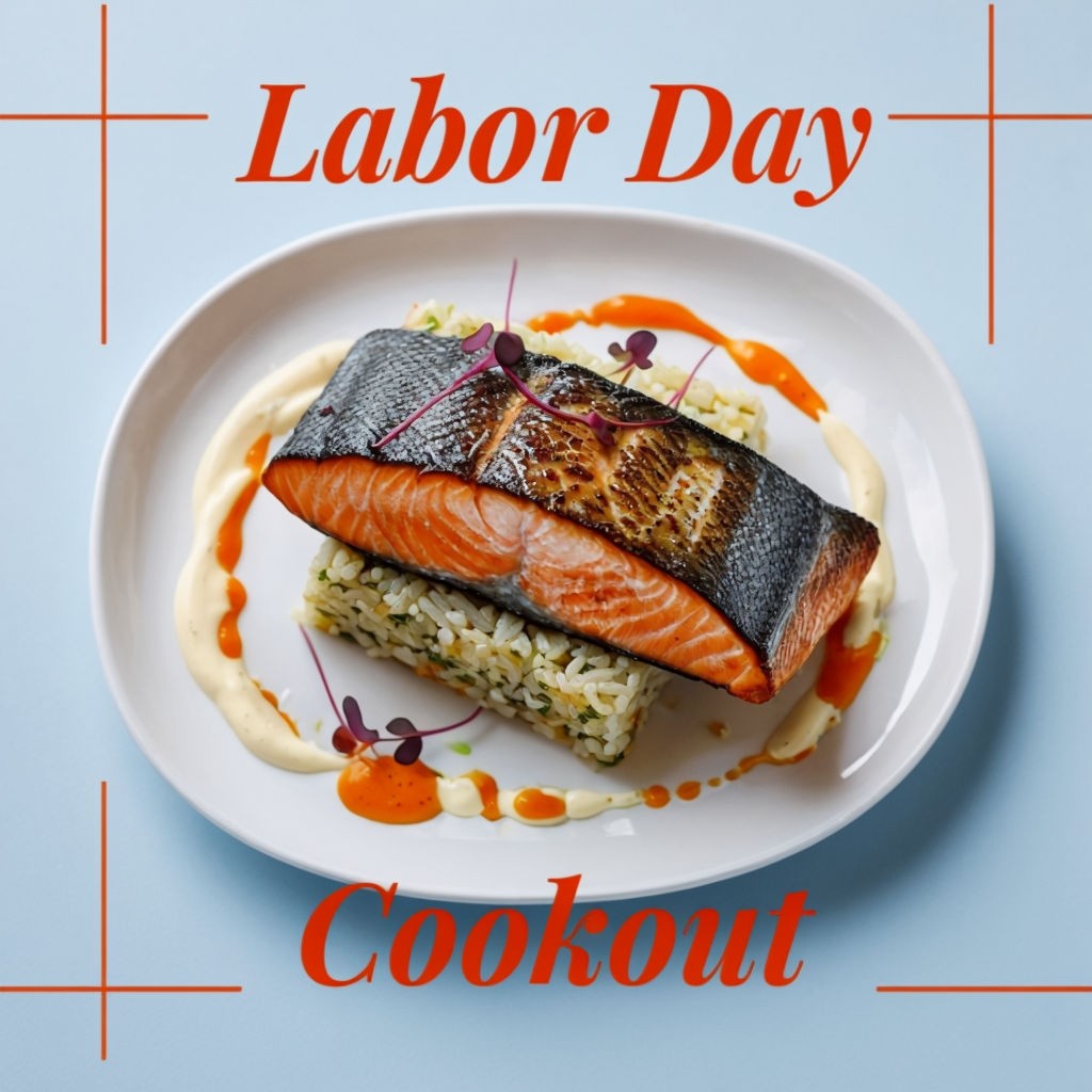 Labor Day Cookout Salmon and Rice Food Photography Poster