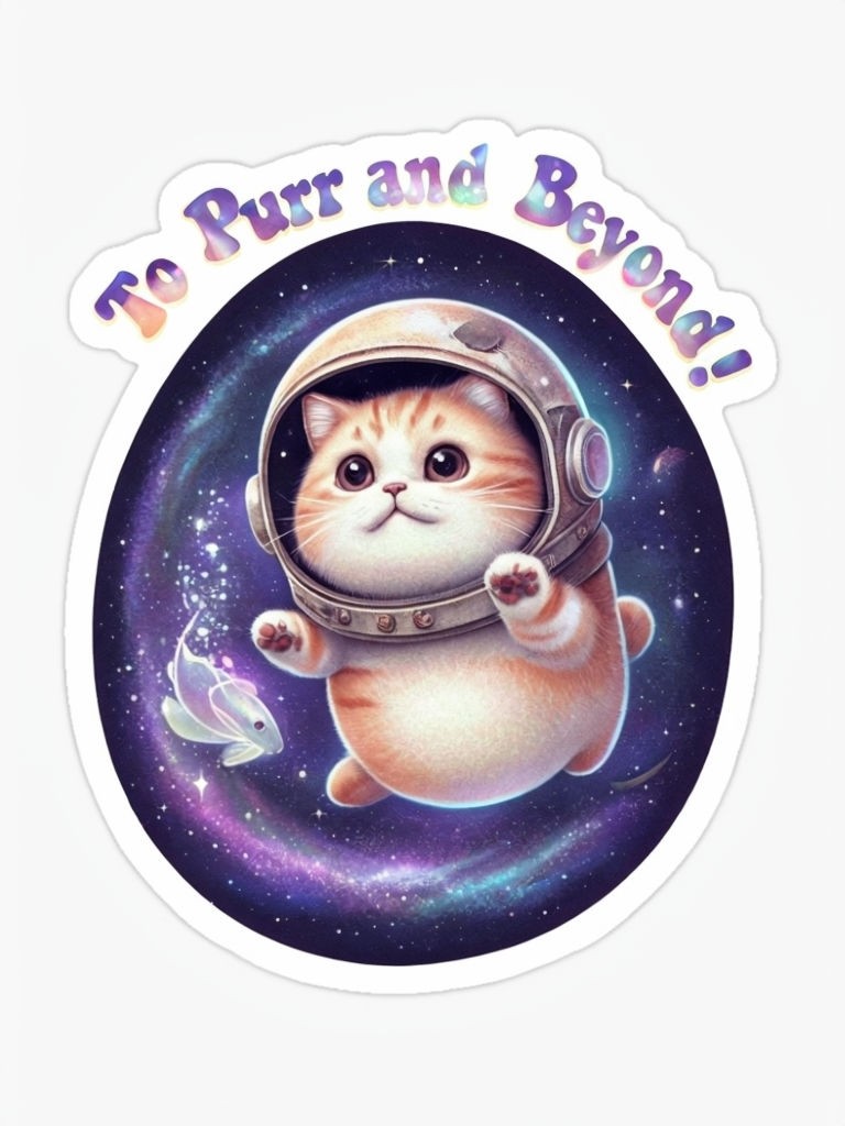 Cute Chubby Cat in Space with Astronaut Helmet Sticker