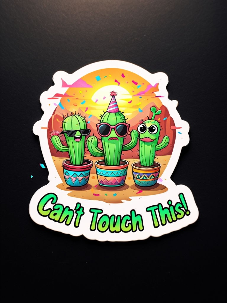 Cheerful Cacti Party with Sunglasses and Confetti Sticker