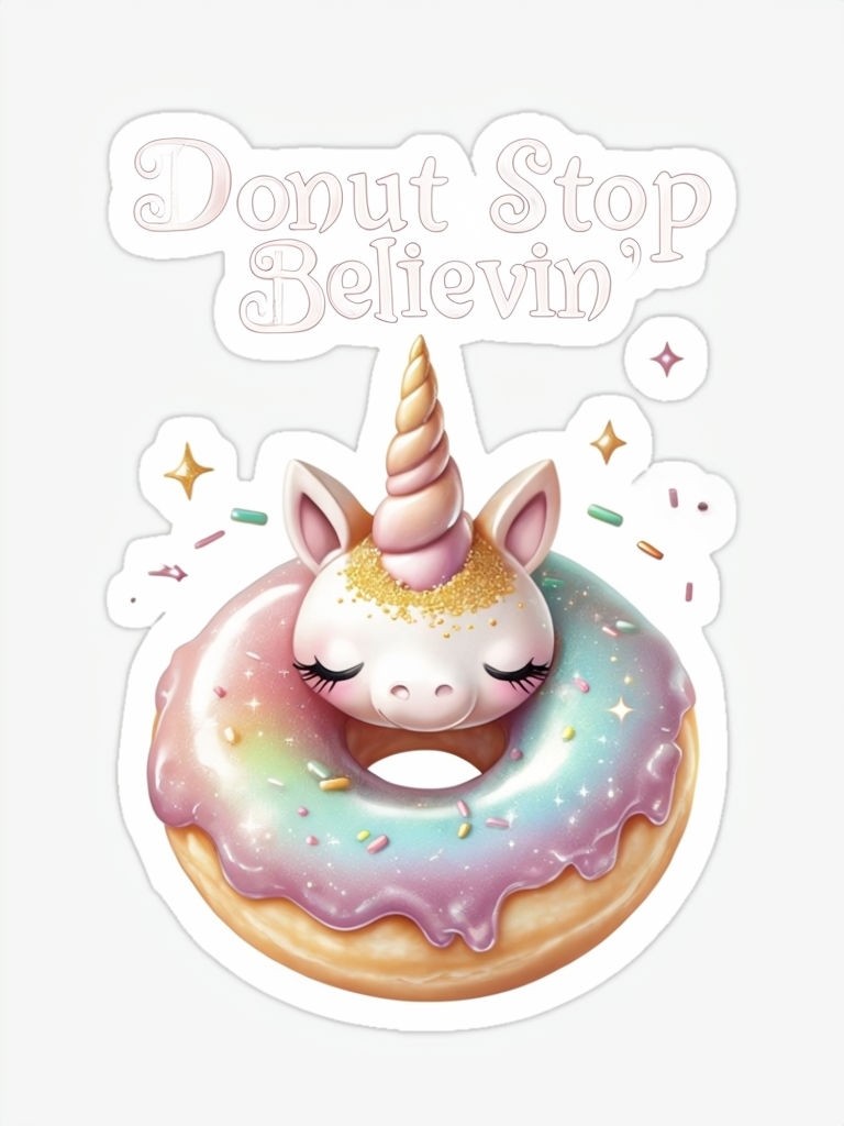 Magical Rainbow Unicorn Donut with Stars Sticker