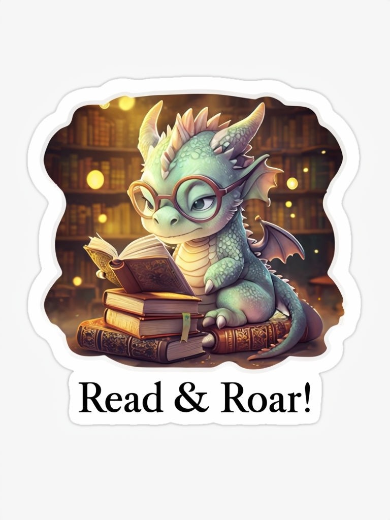 Friendly Dragon Reading Books Cozy Sticker