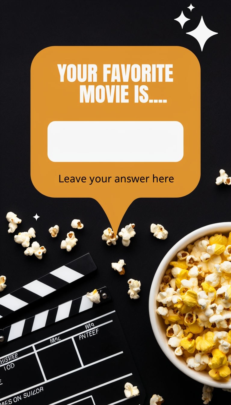 Engaging Movie Favorite Question Graphic with Popcorn and Clapperboard Poster