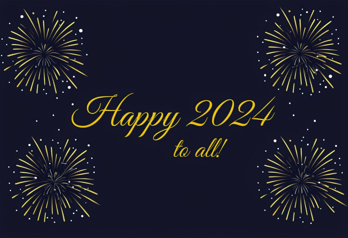 Festive New Year's 2024 Greeting Card with Elegant Fireworks Design