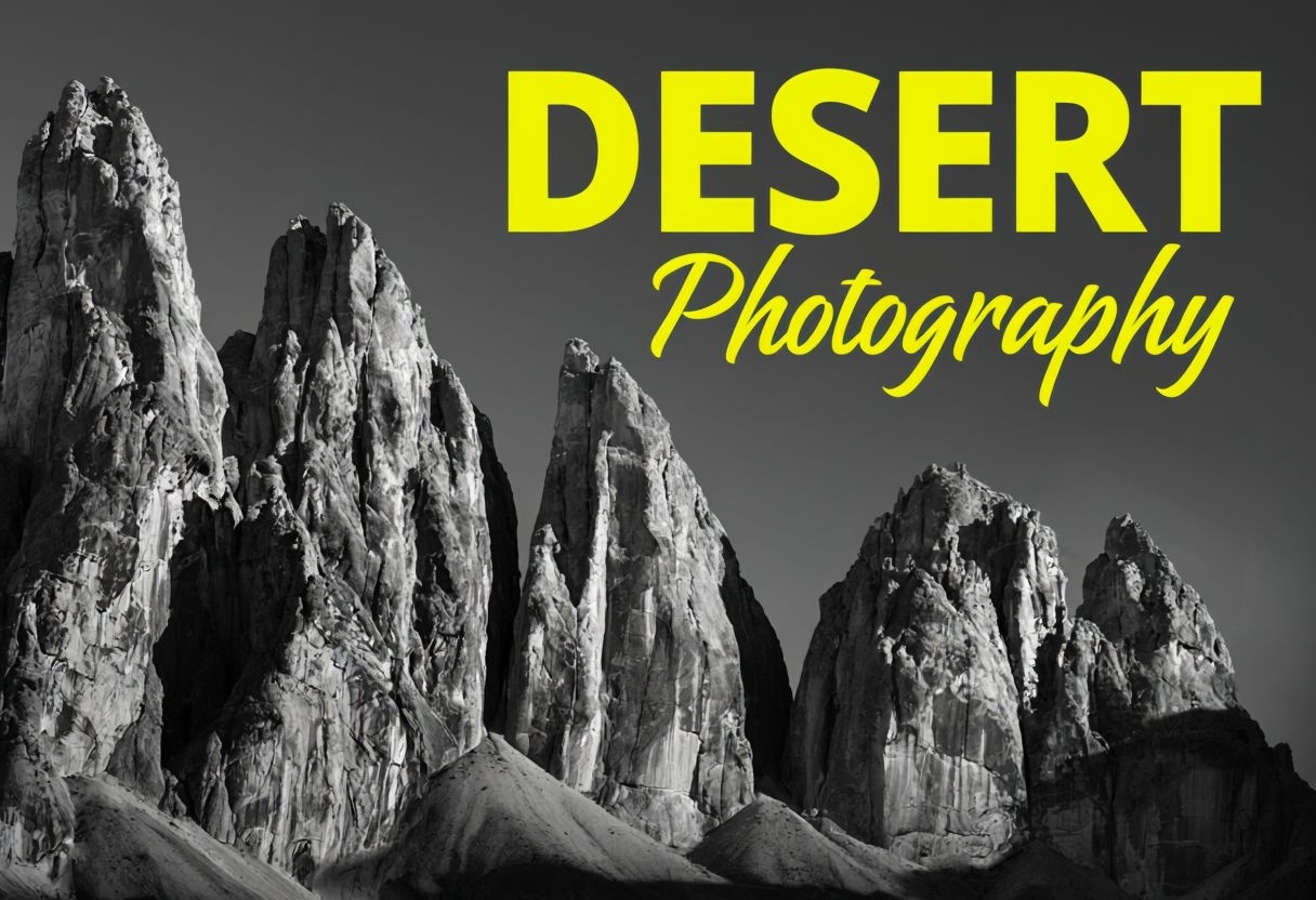 Dramatic Black and White Desert Photography with Bold Yellow Text Poster