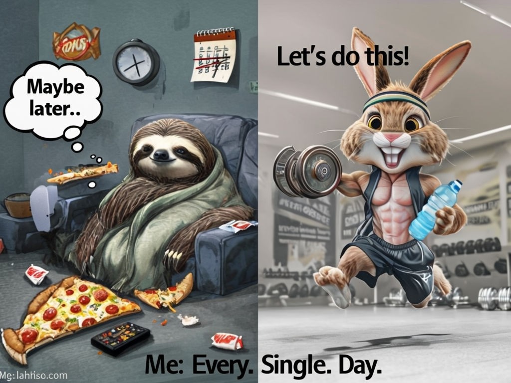 Lazy Sloth vs. Energetic Rabbit Meme: Me Every Single Day Humor