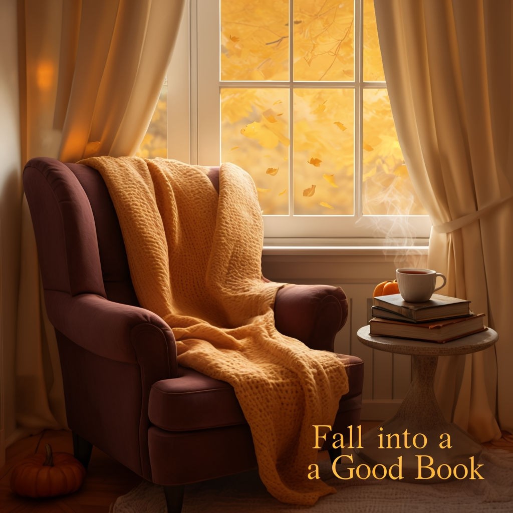 Cozy Autumn Reading Corner with Warm Colors and Fall Decor Poster