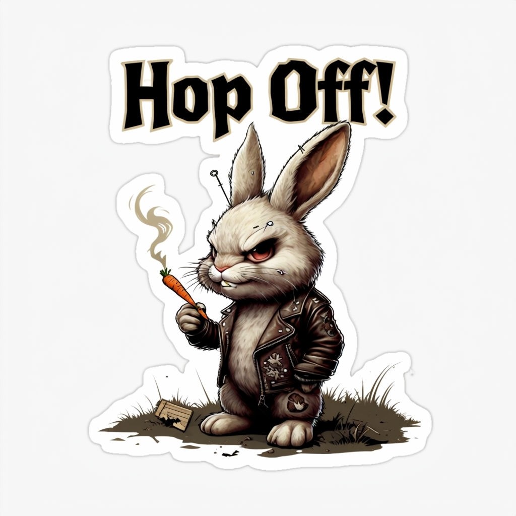 Mischievous Punk Rabbit with Carrot Cigarette Sticker