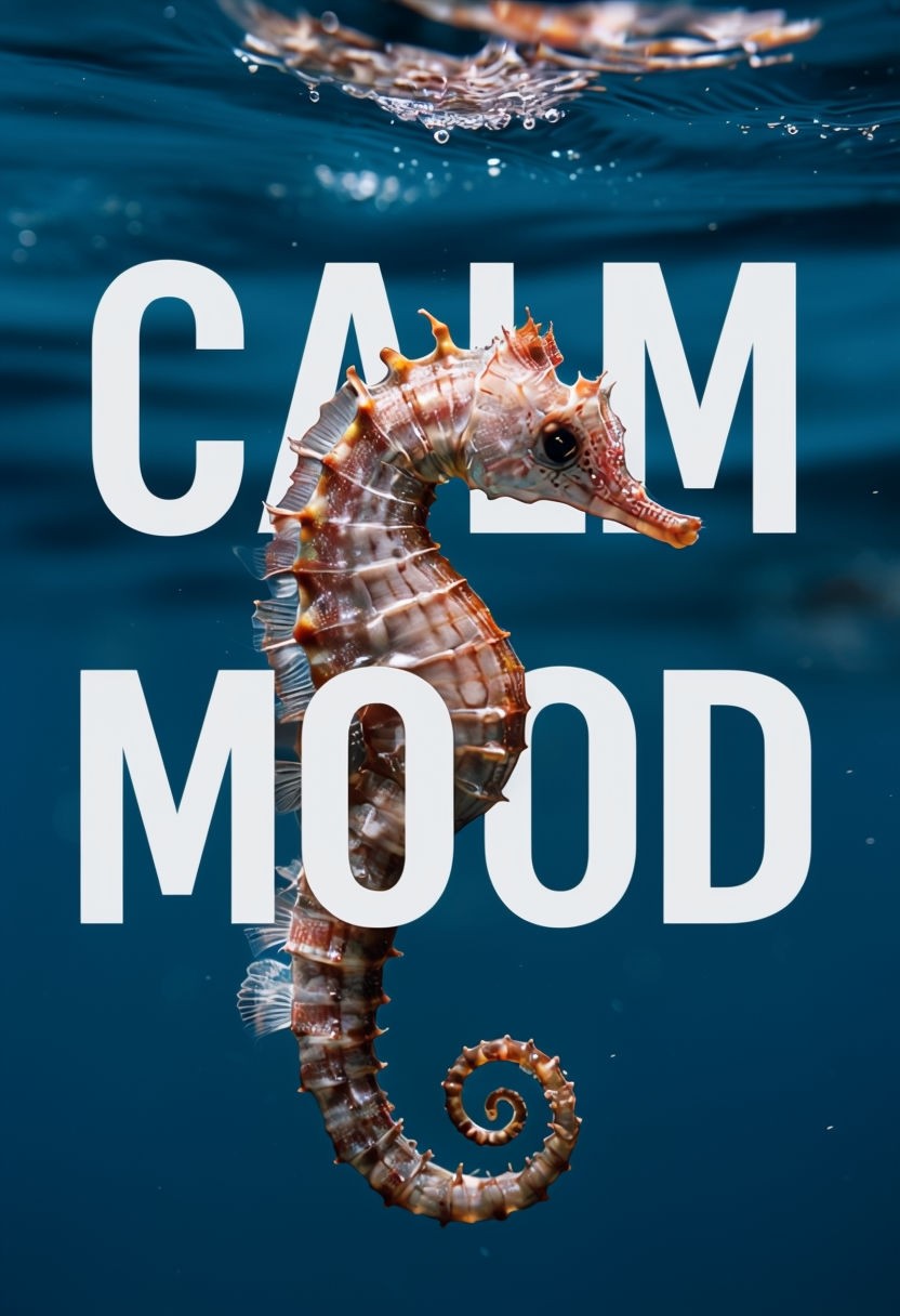 Tranquil Seahorse Underwater Photography with Calm Mood Text Poster