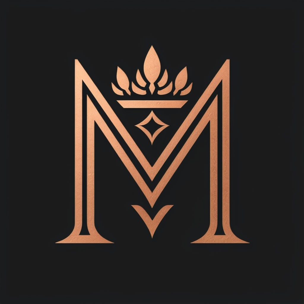 Elegant Copper Letter M Logo Design on Black Background