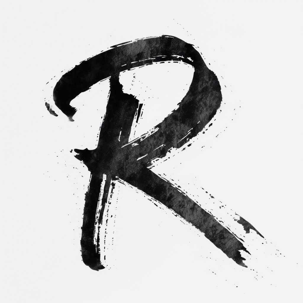 Bold Hand-Drawn Letter R in Black Brush Strokes Art