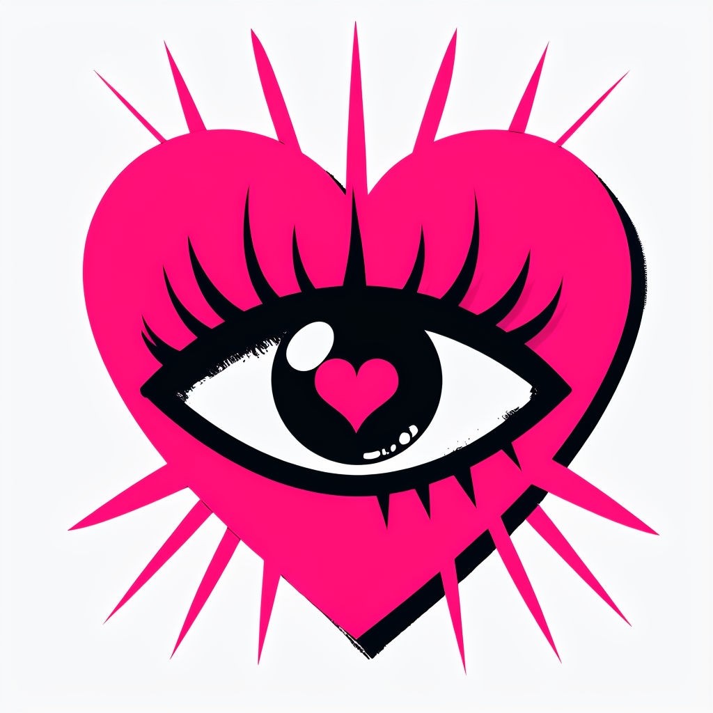 Vibrant Pink Heart with Eye Pop Art Illustration Poster