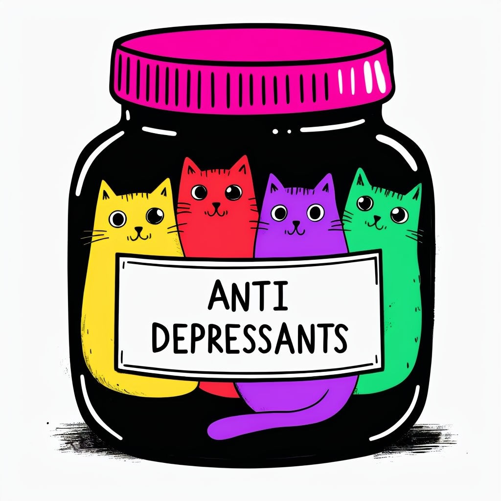 Whimsical Cartoon Anti Depressants Jar Sticker