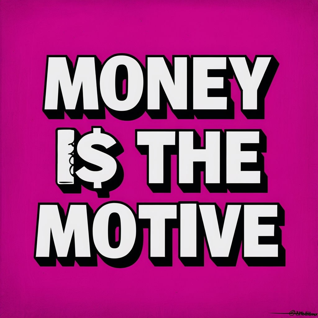 MONEY IS THE MOTIVE Bold Text Design against Magenta Background Poster