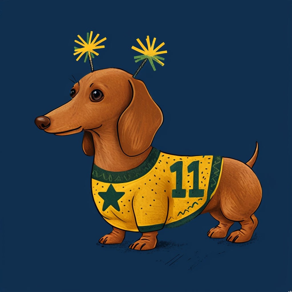 Playful Cartoon Dachshund in Yellow Shirt with Antennas Sticker