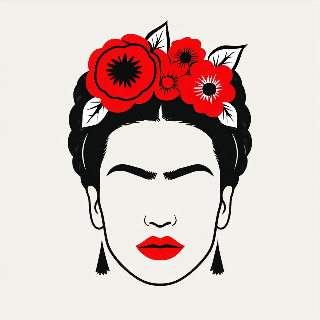 Minimalist Frida Kahlo Inspired Woman's Face Art Poster