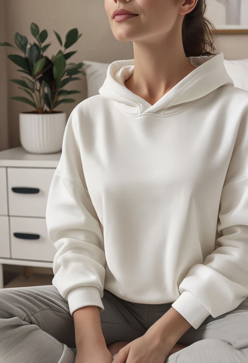 Casual Oversized White Hoodie Sweatshirt Mockup with Cozy Background