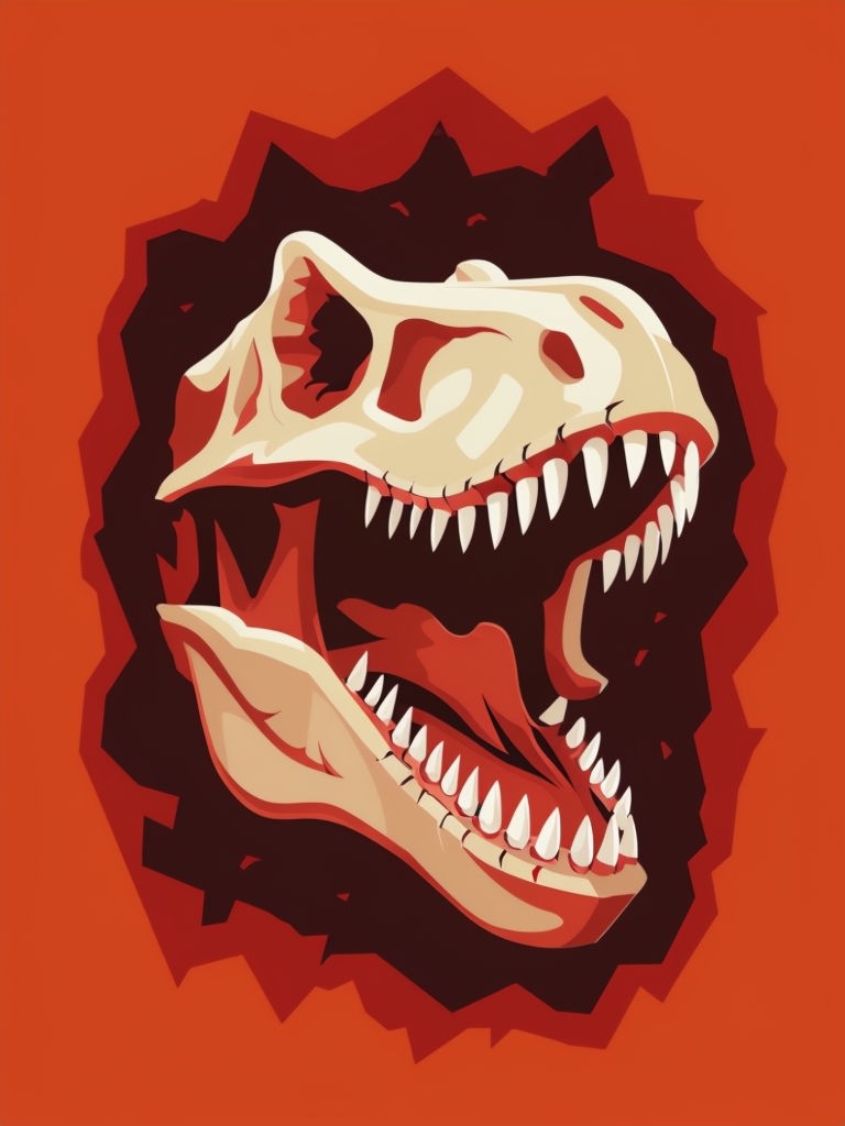 Dramatic Dinosaur Skull Breaking Through Burnt Orange Background Art